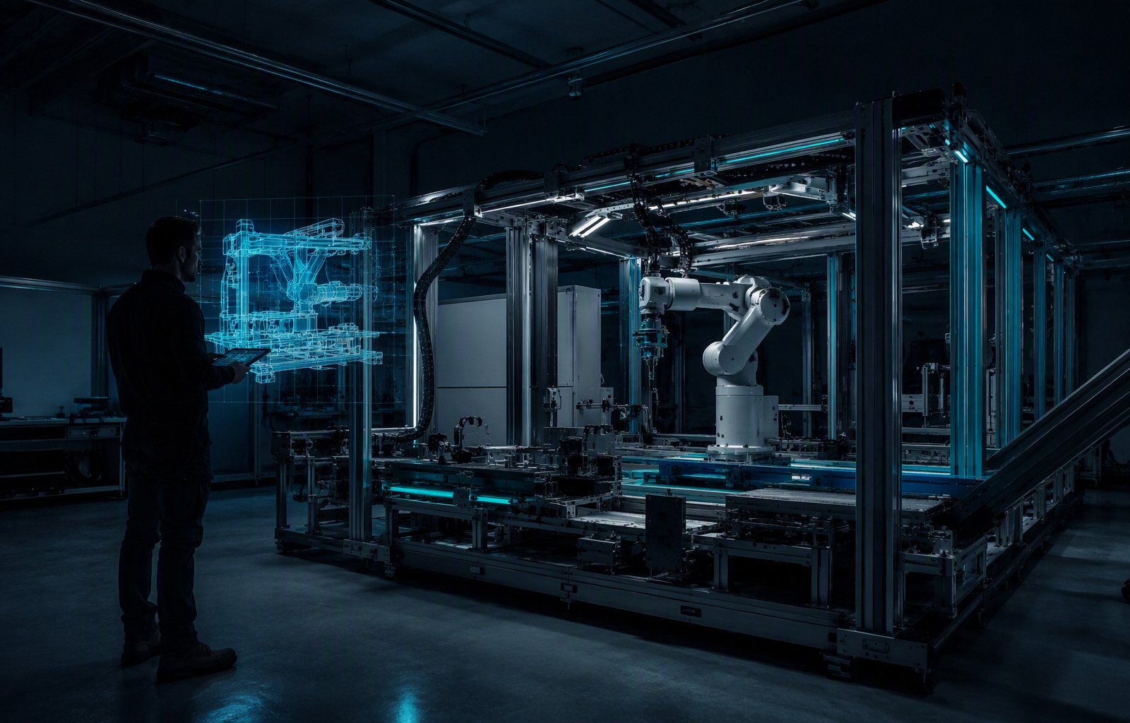 Cellule robotisée de machine spéciale en atelier