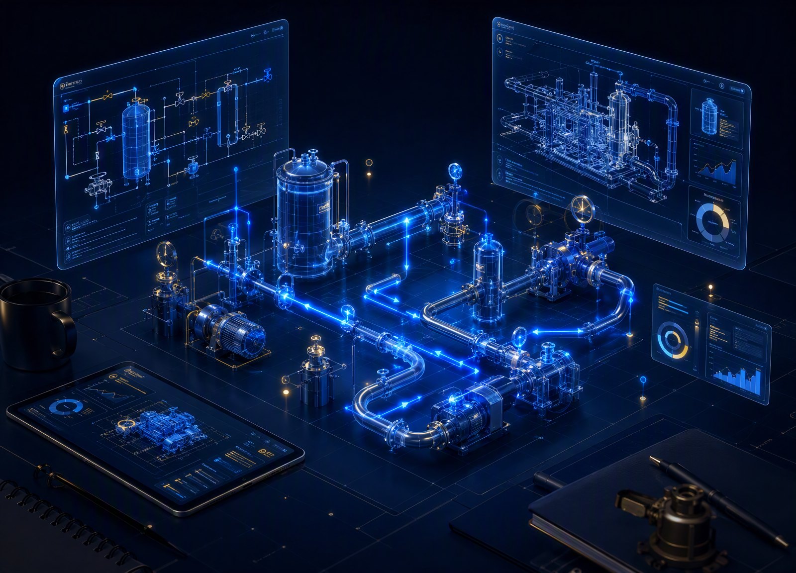 Modélisation 3D d'un process industriel — jumeau numérique, PFD et instrumentation